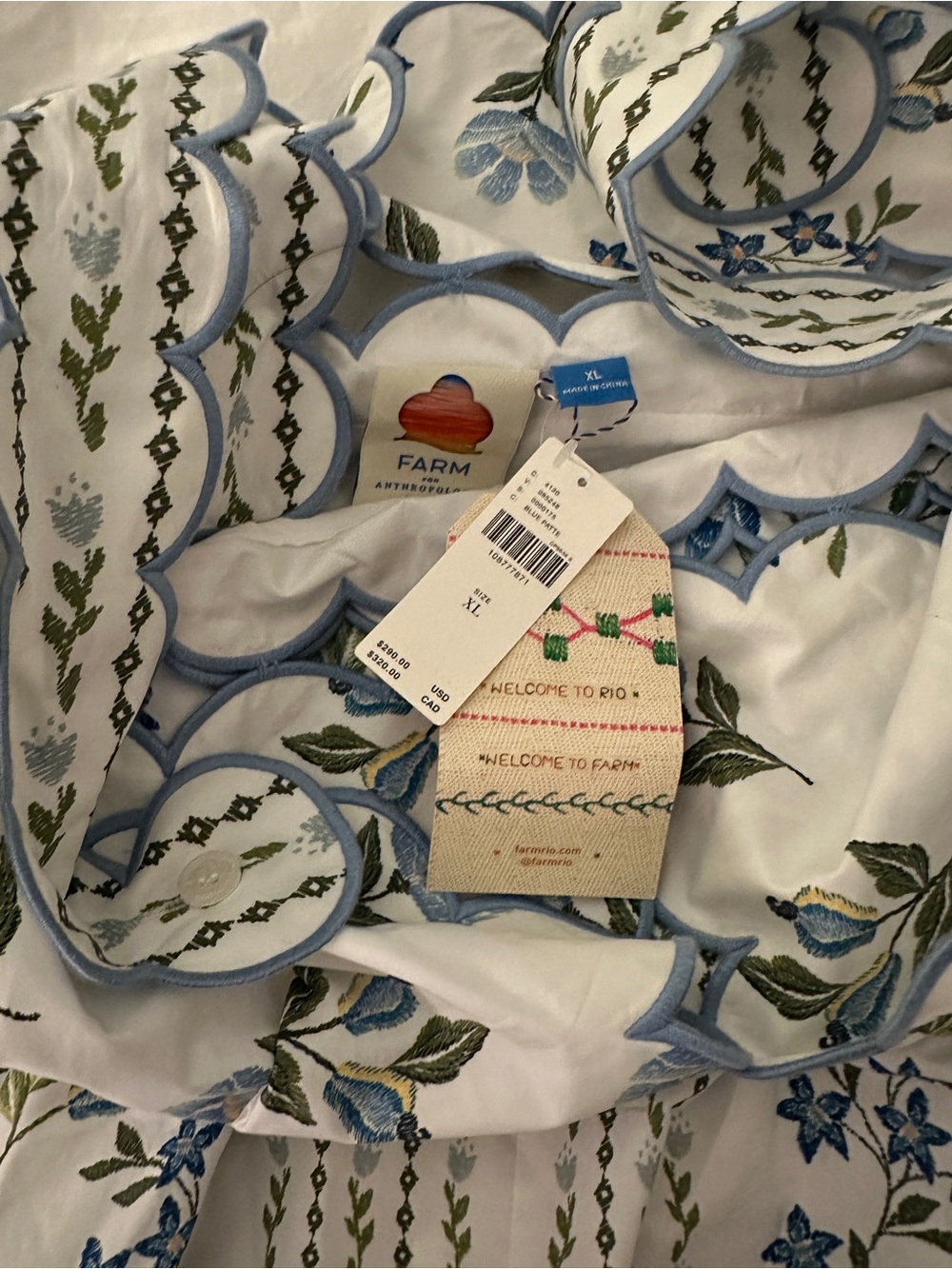 FARM RIO x Anthropologie White Midi Dress with Blue Floral Embroidery - Picture 3 of 4